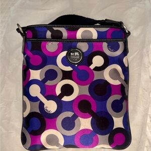 Coach Alex Op Art Swingpack Crossbody - Purple, Blue, Black, Cream style #43381.